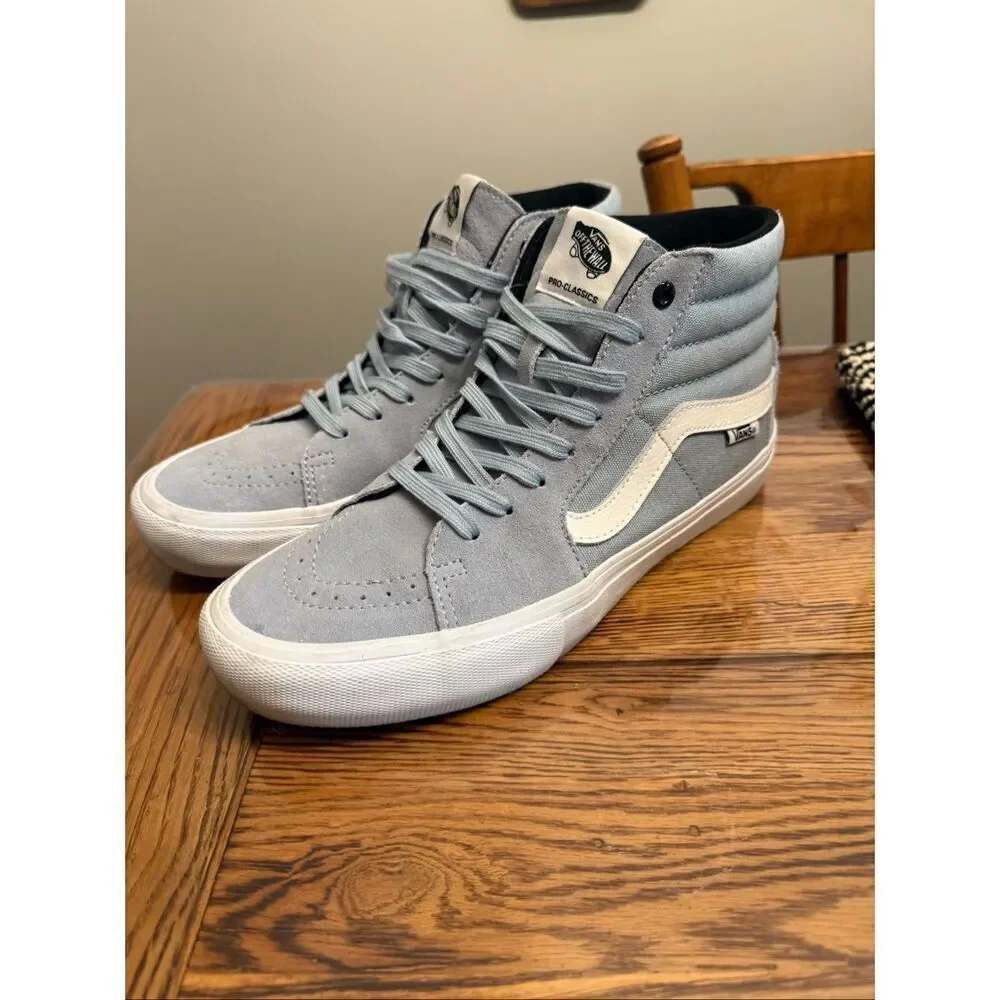 Vans Dusty Blue White Fog Sk8-Hi Pig Suede Skateboard Sneaker‎ Shoes Size 8.5